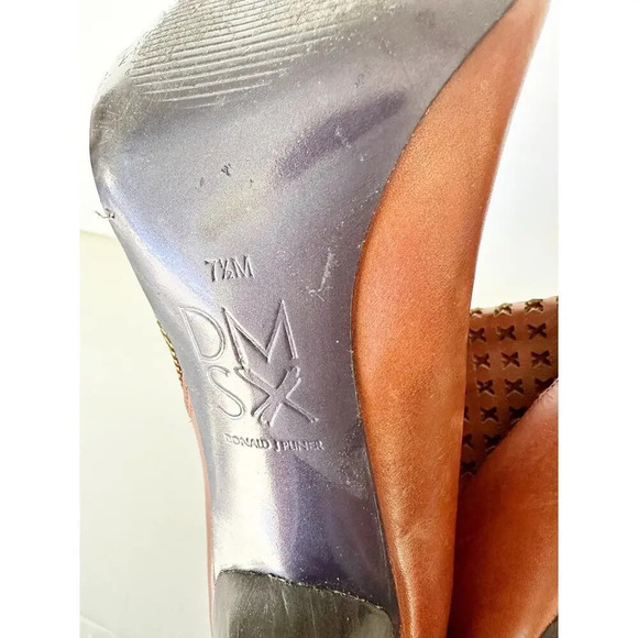 DONALD PLINER 7.5 Brown Heeled Perforated Lattice Ankle Stiletto Boots - Picture 7 of 8